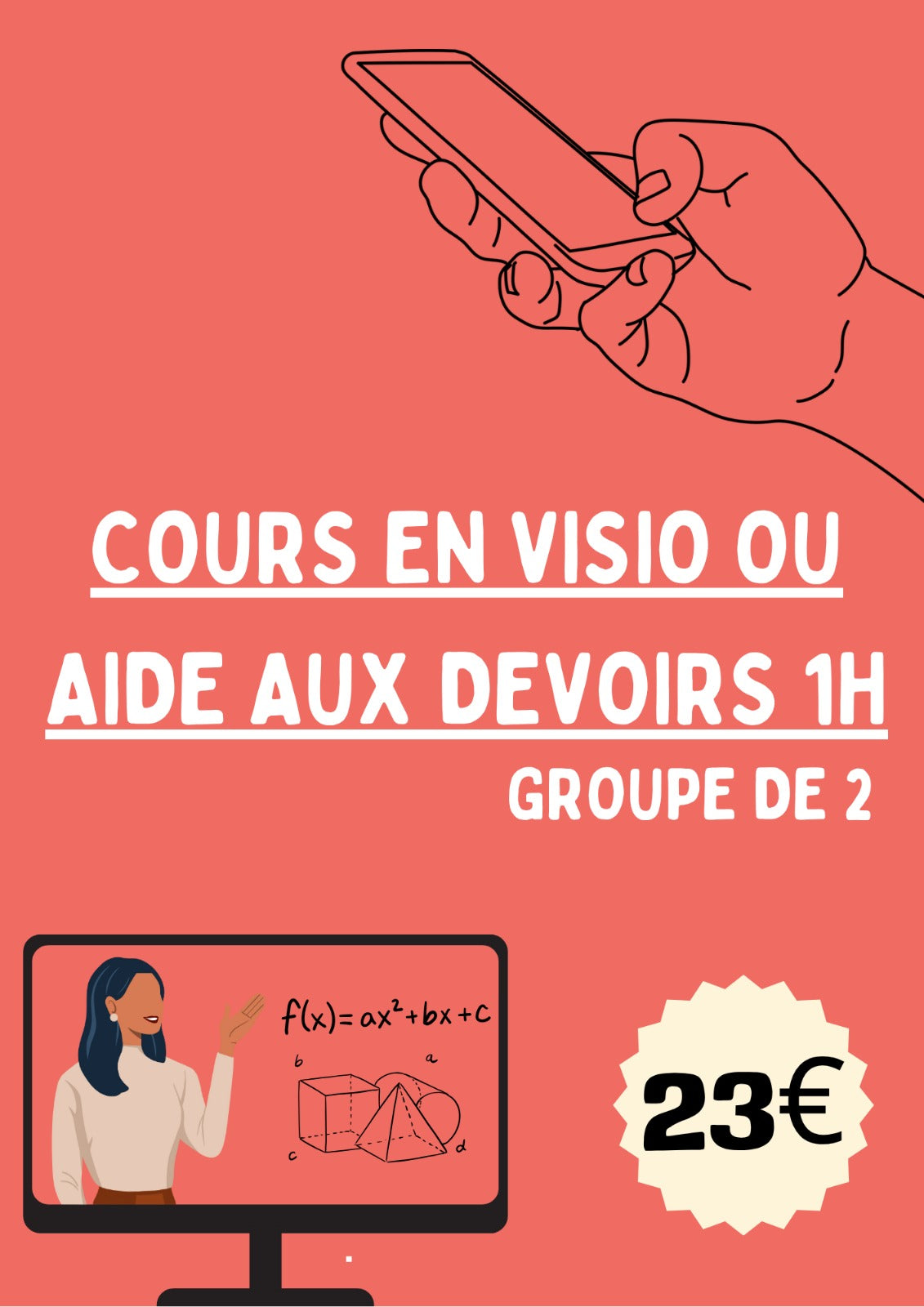 đCours ou aide aux devoirs en groupe de 2 â 1h â du CP Ă la 3e