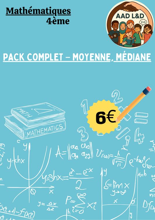 📐 Pack complet – Moyenne & Médiane : statistiques simples – 4e